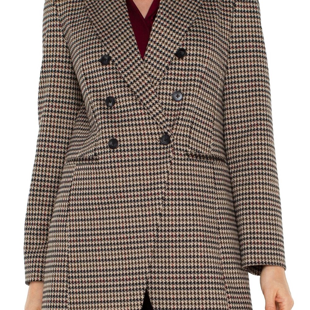 NWT Liverpool Double Breasted Longline Blazer In Black And Tan Houndstooth